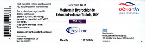 Thuốc Metformin Hydrochloride, USP dạng viên nén giải phóng kéo dài 750mg