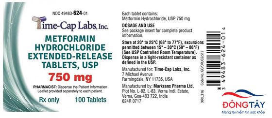 Viên nén Metformin Hydorchloride Extended-Release 750 mg của Công ty dược phẩm Ấn Độ Marksans Pharma Limited