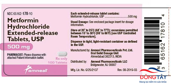 Viên nén Metformin Hydorchloride Extended-Release 500 mg của Anneal Pharmaceuticals