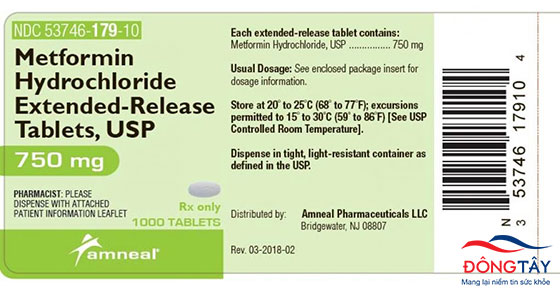 Viên nén Metformin Hydorchloride Extended-Release 750 mg của Anneal Pharmaceuticals