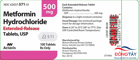 Viên nén Metformin Hydorchloride Extended-Release 500mg của Teva Pharmaceuticals, Mỹ