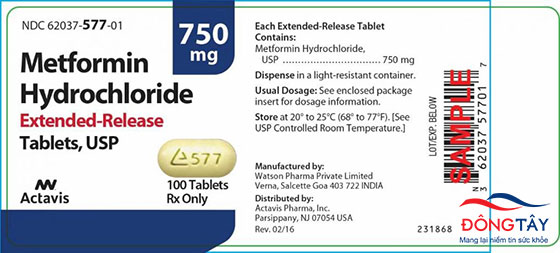 Viên nén Metformin Hydorchloride Extended-Release 750mg của Teva Pharmaceuticals, Mỹ